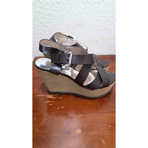 Michael Kors Brown Leather /Suede Strappy Platform Wedge Sandals Size 9 - Picture 3 of 8
